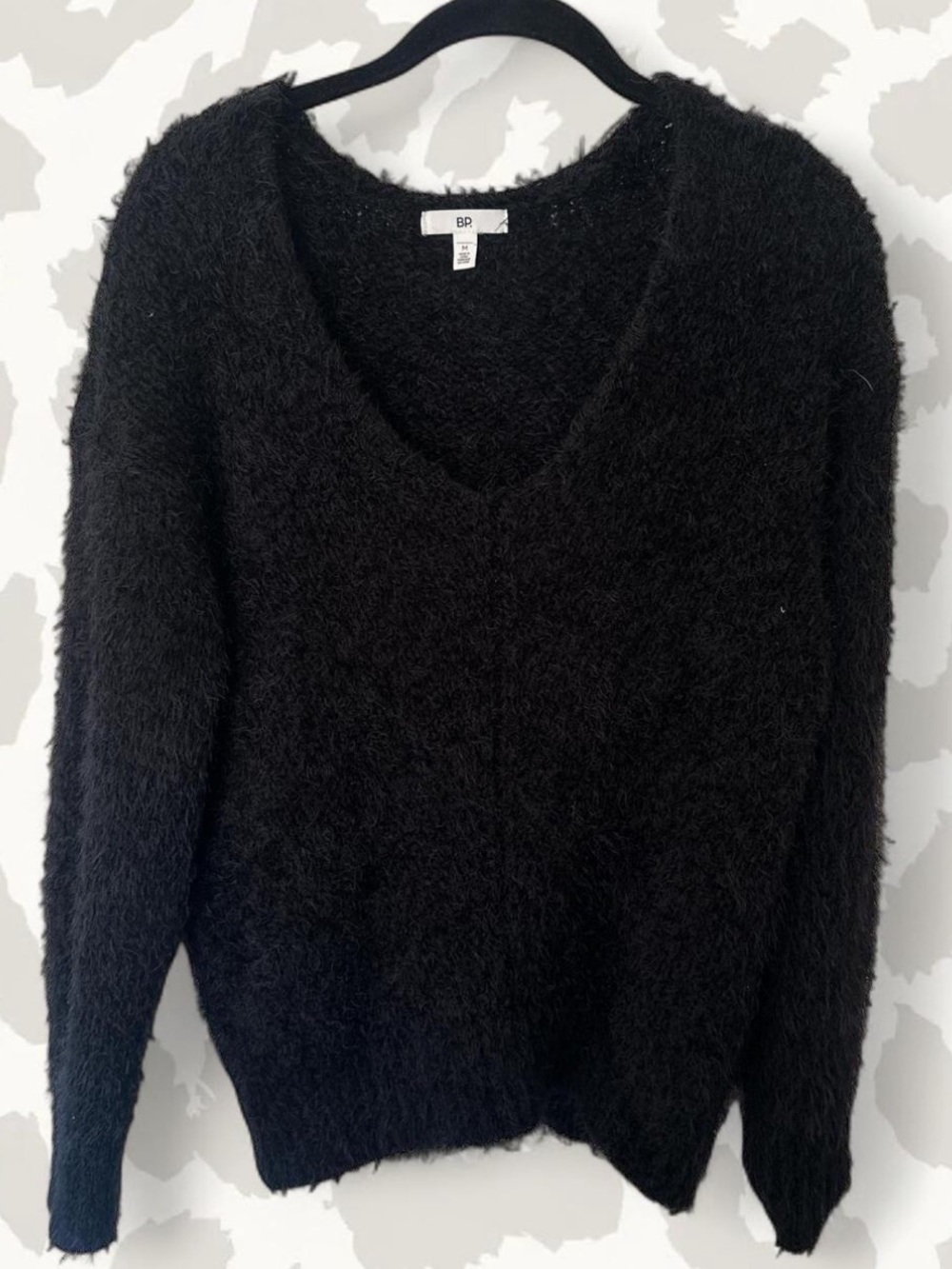 Nordstrom Black Fuzzy V-Neck Sweater